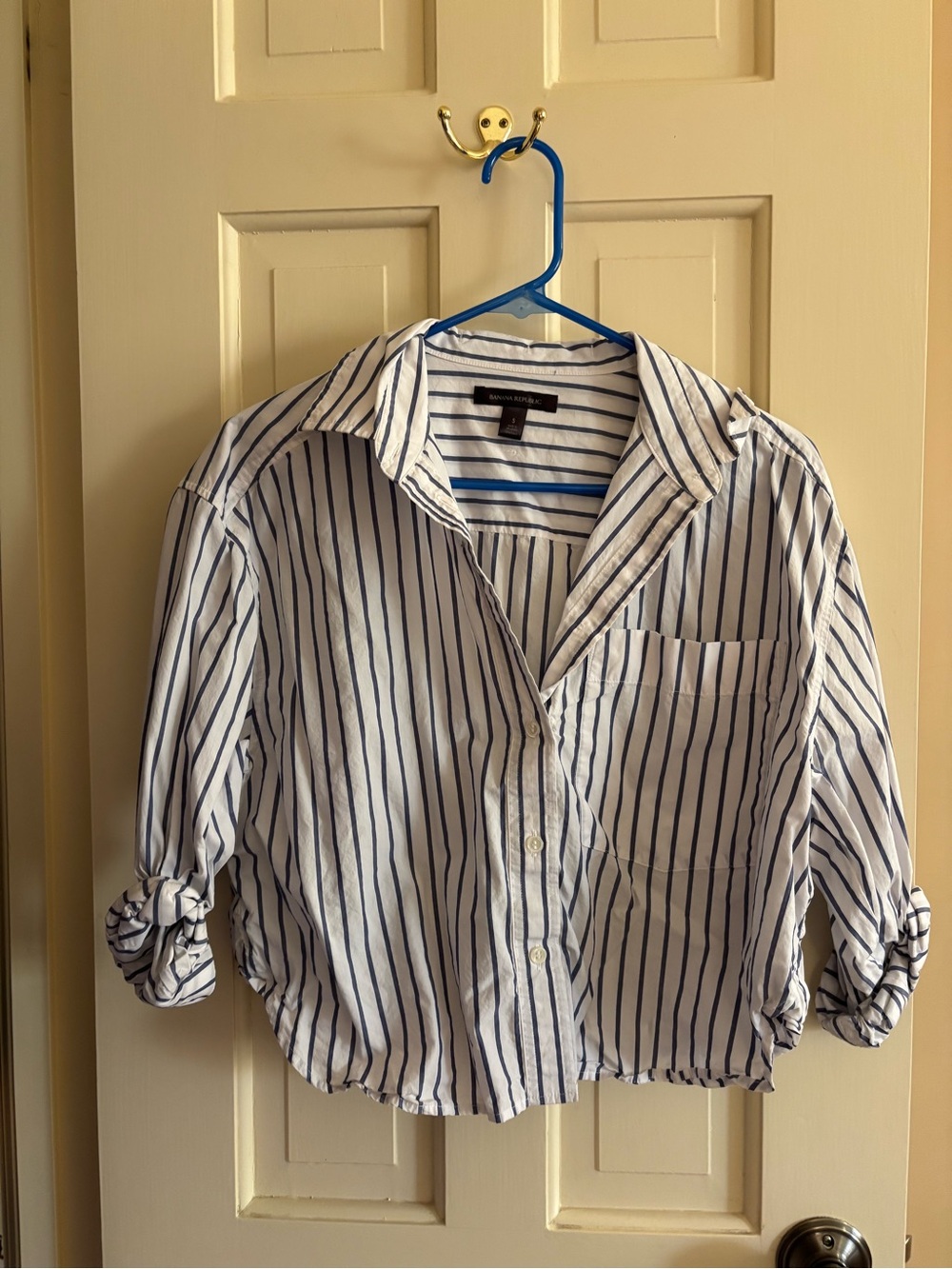 Banana Republic White Shirt with Navy Stripes - Button Down